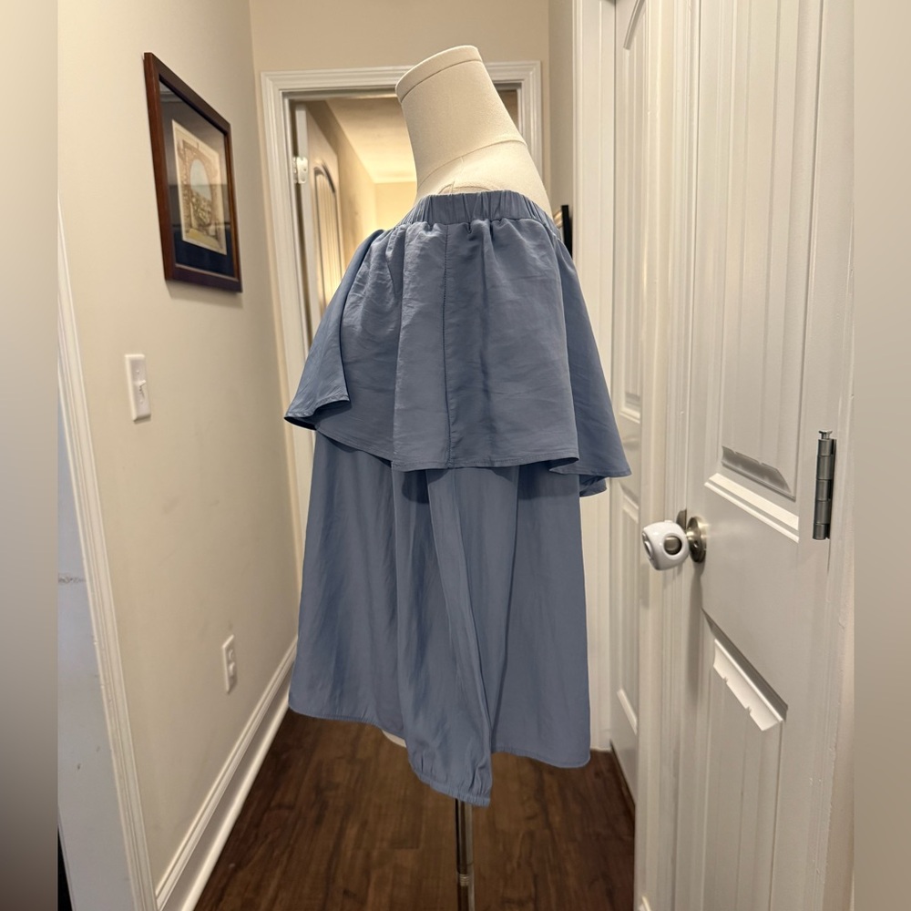Elan Light Blue Off-Shoulder Blouse - Picture 3 of 15
